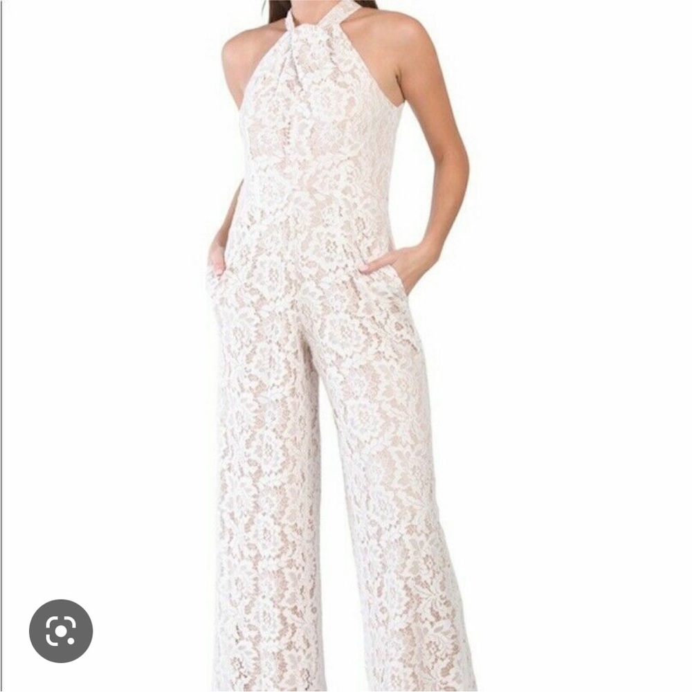 White Lace Halter Jumpsuit